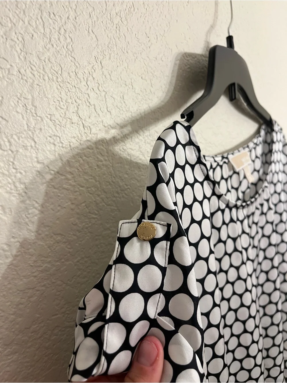 Michael Kors Black and White Polka Dot Blouse office wear/ elevated casual